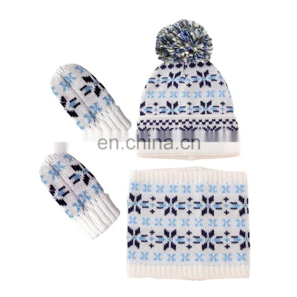 Warm Beanies Hat For Girl Boy Scarf Pompoms Winter Hats Knitted Caps Scarf Gloves 3 Pieces Winter Hat Scarf Set For Child photo-3