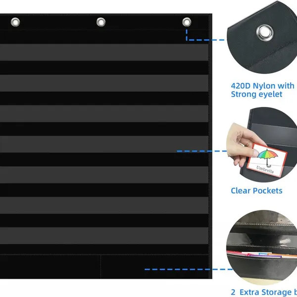 7+2 Pockets Standard Pocket Chart, Clear 7 Pockets Words Chart With 2 Extra Storage Pocket for Classroom Home Office Use, Sentence Strips photo-4