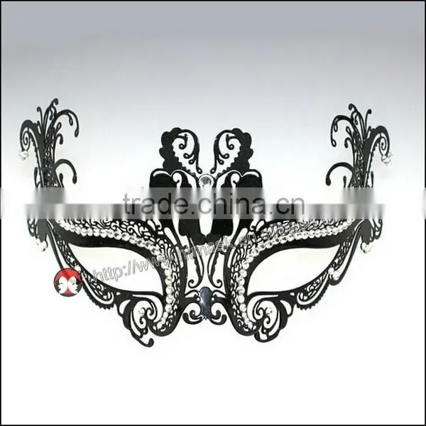 Fashion Masquerades Mask Laser Cut Metal Venetian Classy Masquerade Mask w/ Clear Rhinestones Mardi Gras