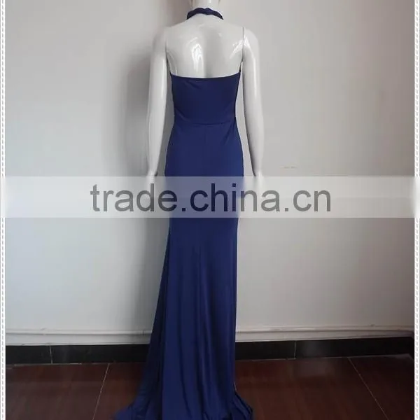Custom Made Women Halter Long Floral Hem Navy Maxi Dress Quality Choice photo-2
