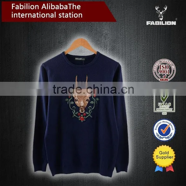 Fall 2015 the New Men's Cashmere Sweater Cultivate One's Morality Pure Color for Embroidery Sweater