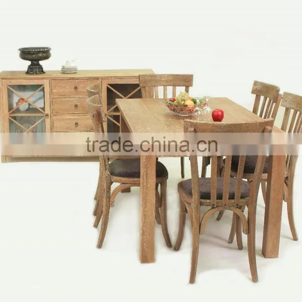 Antique French Style Fabric Seat Dining Table and Chair/ Restaurant Dining Sets(CH-272-OAK,DT-413-OAK) photo-5