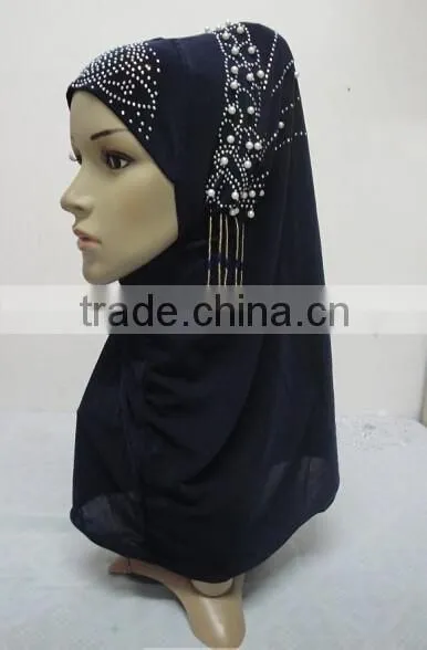 H284 New Style One Piece Hijab With Handmade Chains and Beadings photo-4