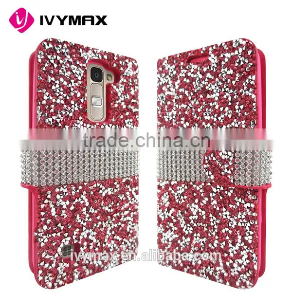 Wholesale Glittery Folio Pouch Credit Card Slot Cover Phone Case for LG K7 Tribute 5 Rhinestone Diamond Case for Girl photo-2