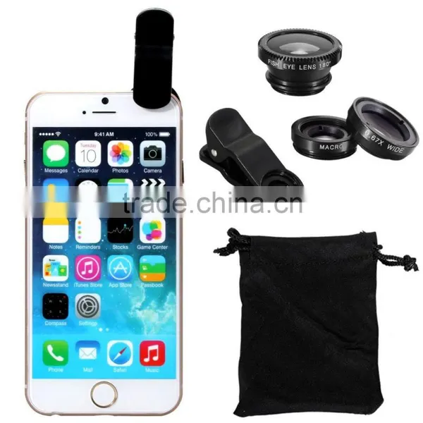 3 In1 Fish Eye+ Wide Angle + Macro Camera Clip-on Lens For IPhone 6S Samsung/LG photo-2