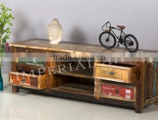 ANTIQUE RECYCLE WOOD TV CABINET WITH 4 DRAWERS, photo-2