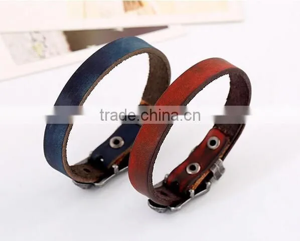 Braided Leather Bracelet Cuff With Metal Snap Closure Adjustable Genuine Leather photo-2