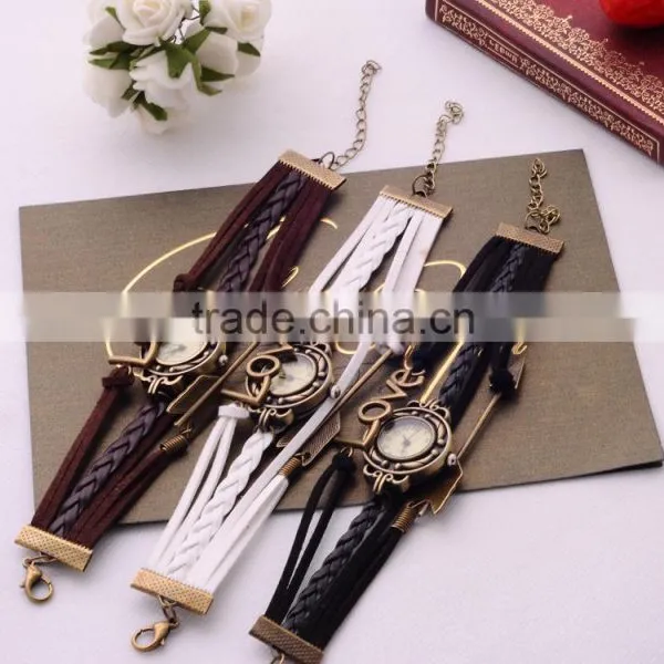 2016 Magnetic Wistband Feather Wrap Bracelet Arrow&Love Quartz Watch Bracelet Punk Style Bracelet/ photo-4