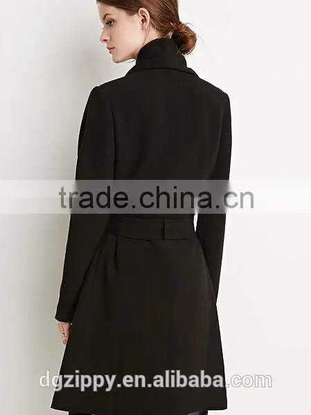 2015 New Apparel Fashion Designs Belted Shawl Collar Coats for Woman photo-3