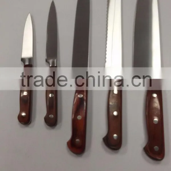 Six Sets Kitchen Stainless Steel Cutlery Set Combination Colour Wooden Handle High-grade Knives Set photo-2