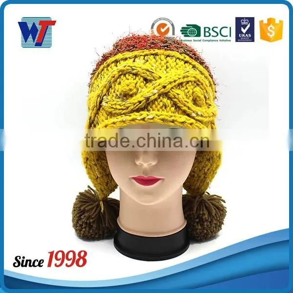 2016 New Design Knit Pattern Ear Flaps Knitting Hat With Pom Pom photo-3