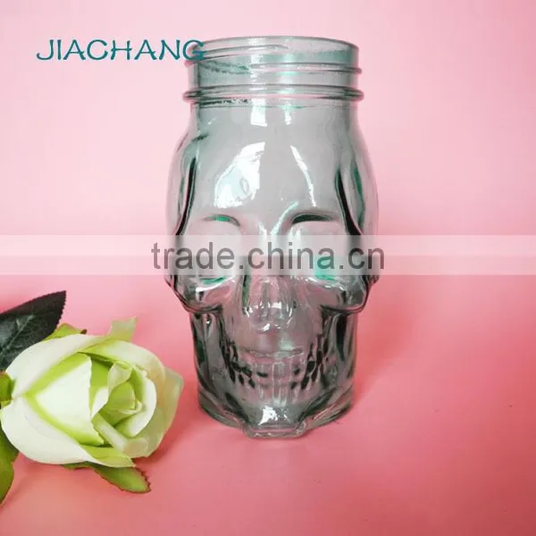 Blue Skull Shape Glass Beverage Coffee Jar With Blue Tin Lid photo-2