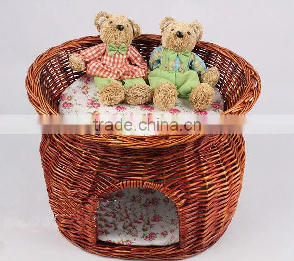 Cheap Luxury Round House Rattan Cat House With Cotton Mat photo-2