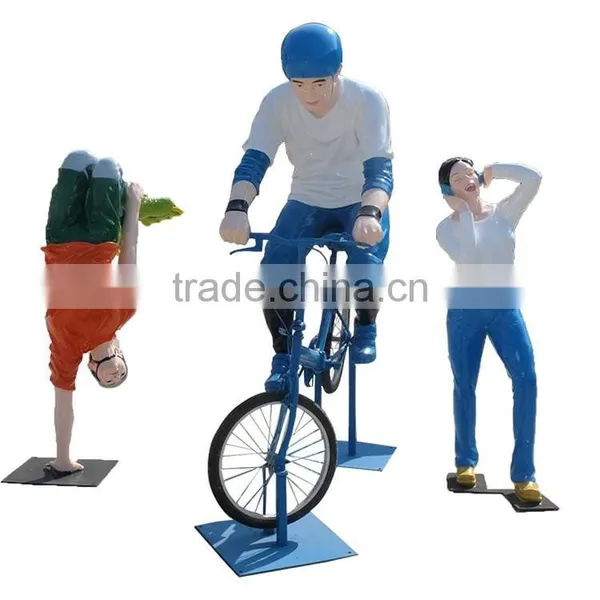 Outdoor FRP Man With Bicycle Statue photo-6