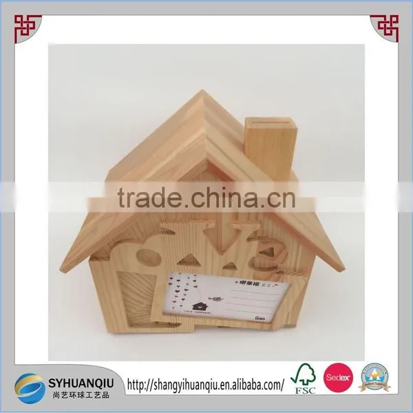house type handmade and solid wood material wooden money box