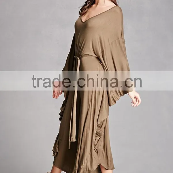 New Design Ladies Suit One Piece 95% Rayon, 5% Spandex Self-tie Waist Dolman Cocoon Custom Made Wide Leg Ladies Jumpsuit photo-3