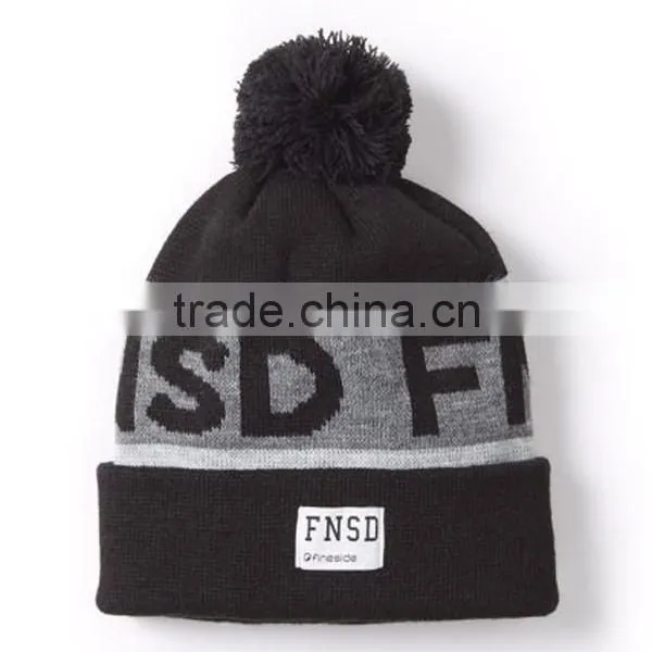 Acrylic Custom Knitted Pom Beanie Hat With Custom Label photo-2