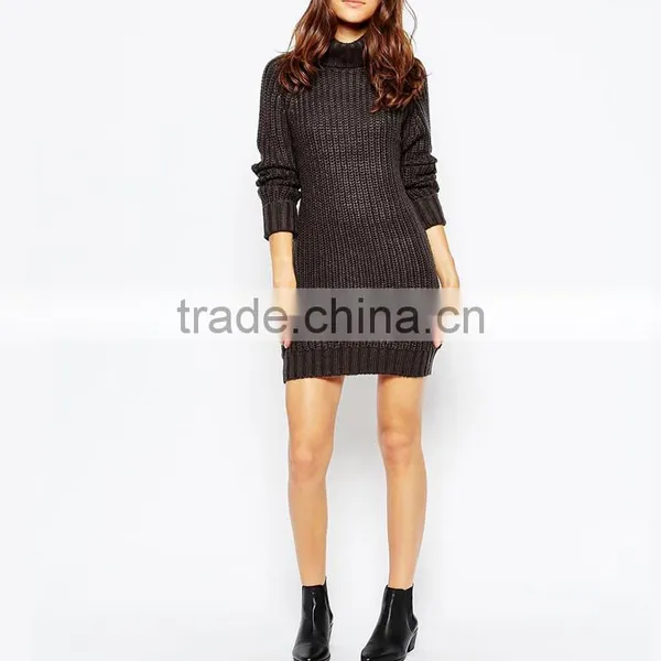 Factory Price High Neck Jumper Dress Women Sweater Knitwear With Long Sleeves photo-2