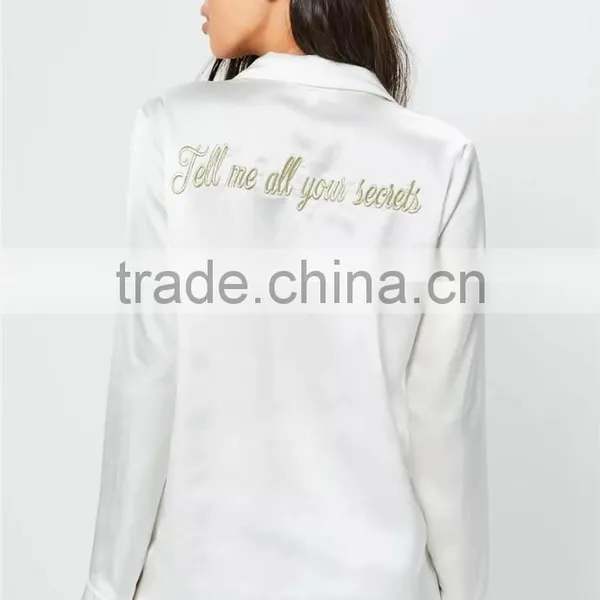 MGOO Hot Sale Custom Buttons Up Pyjamas Sets Short Sleeves Shirt And Bottom Satin Piped Moonnight Wear photo-6