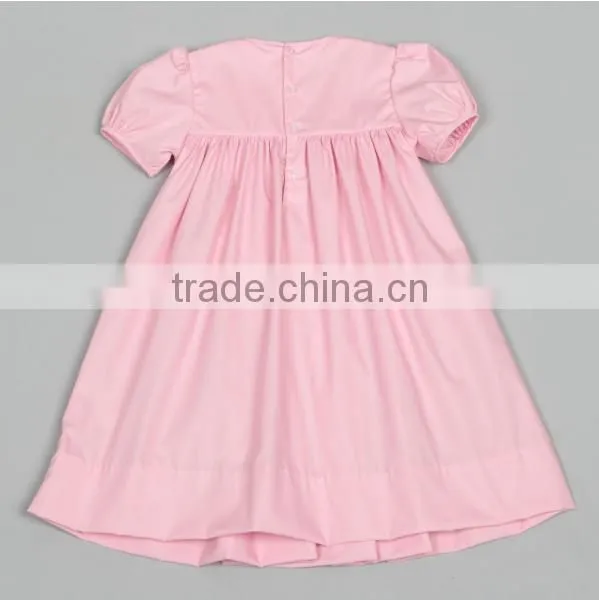 Baby Cotton Frocks Designs Pink Puff Sleeve Fashion Girls Summer Smocked Dress photo-2