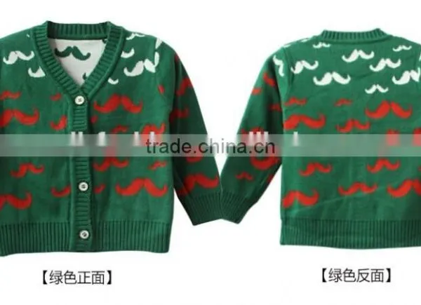 Fashion V Neck Long Sleeve Beard Pattern Kids Jacquard Sweater photo-2