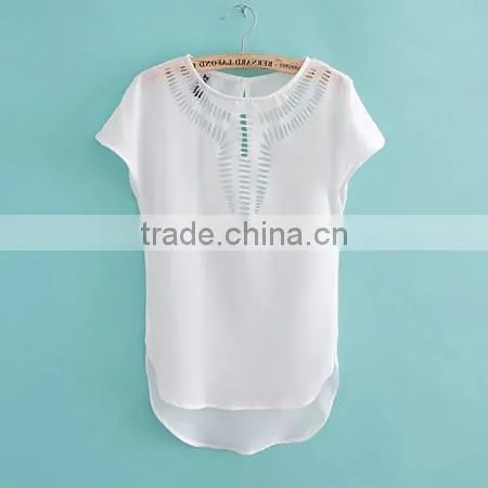 2015 Stylish Lady Women's Casual Front Hollow Out O-neck Batwing Sleeve Chiffon Blouse EU000031 photo-5