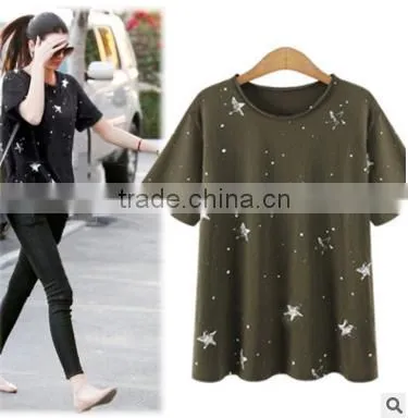 F20030B Round Neck Women Plus Size Shirt Short Sleeve Summer Shirt for Women