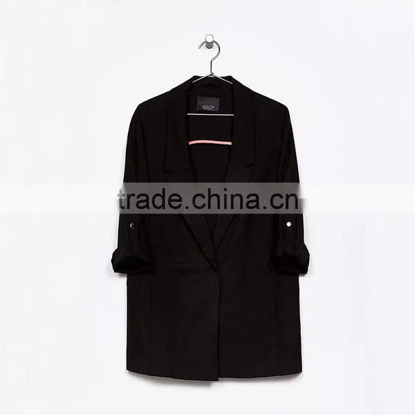Career Ladies Medium Length Loose Fit Solid Linen Spring Blazers Womens photo-6