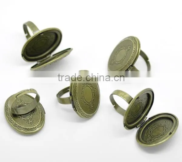 Antique Bronze Oval Pattern Photo Frame Locket Rings Ring Setting photo-3