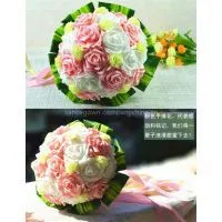 Pink and Green Leaves Bride Holding Flowers photo-2