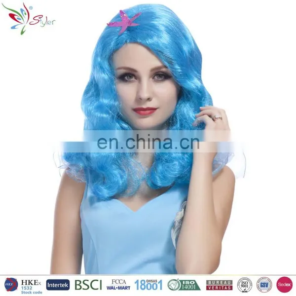 Synthetic Fibre Long Curly Blue and Pink Cosplay Party Little Mermaid Wig photo-2