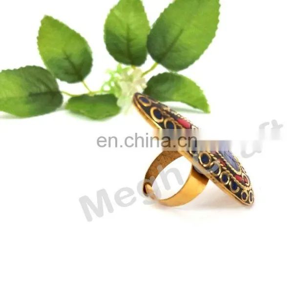 Designer Diamond Ring- Vintage Banjara Handmade BOHEMIAN RINGS-Indian Banjara Gold Plated FASHION RINGS photo-3