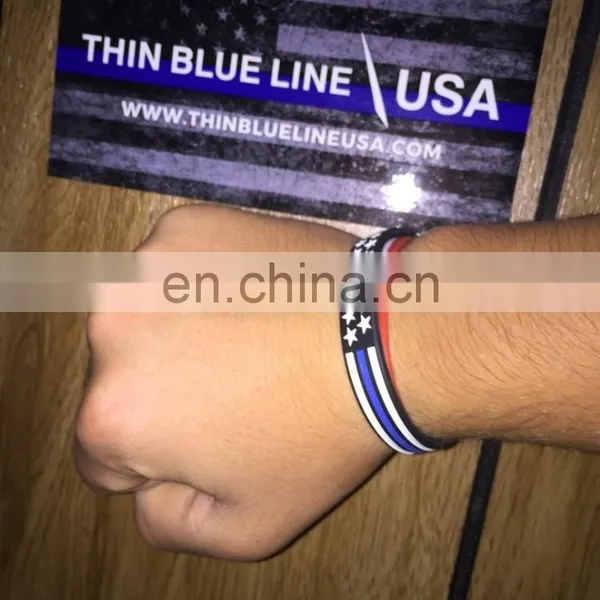 Thin Blue Line Silicone Bracelets With USA Flag photo-6