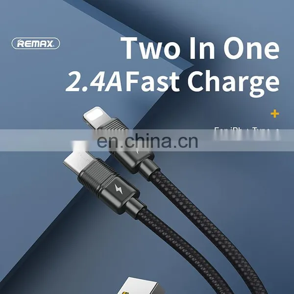 Remax 2.4A Cell Phone Accessories 2 In1 Data Cables, 1M TPE Zinc Alloy USB to Type C Lighnting photo-5