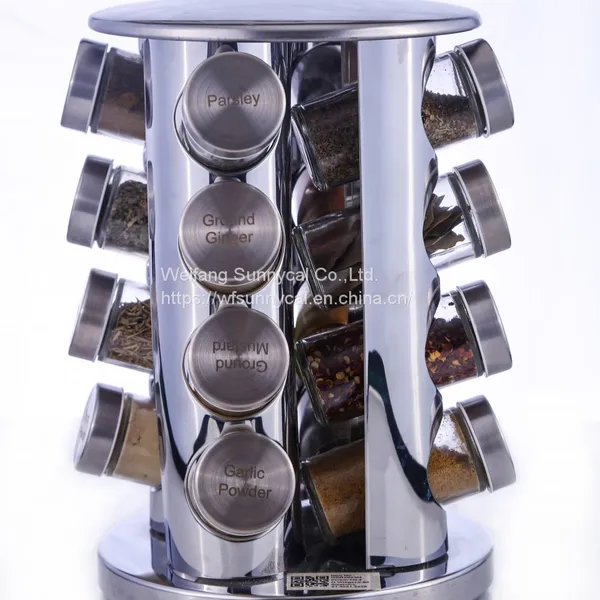 16 Jars Revolving Countertop Spice Rack Stainless Steel Seasoning Storage Organization for Kitchen photo-3