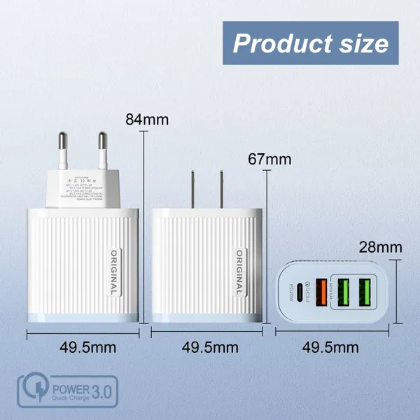 Travel 15w Display Phone Charger 3 USB Port+pd 3A Max Smart Fast Charger Travel Wall Charger Adapter photo-2