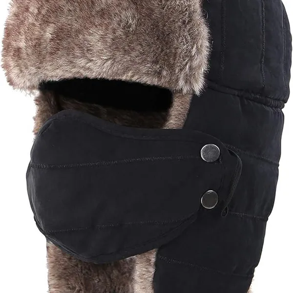 Men's Trooper Trapper Hat Warm Winter Hats With Removable Face Mask Earflaps Faux Fur Hunting Outdoor Hat photo-2