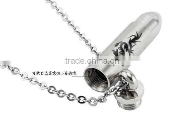 Titanium Stainless Steel Bullet Pendant Necklace Men's Design Can Open to Put Something in it photo-2
