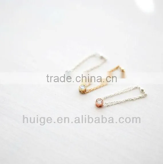 Delicate Double Chain Ring With Precious Gemstone