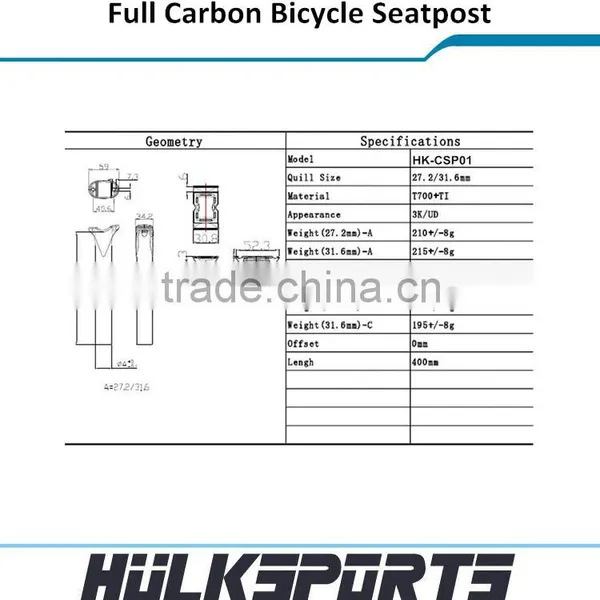2015 Newly Mtb Road Bike Carbon Seat Post Full Carbon Bicycle Seatpost 27.2/31.6 Diameter 400mm Pipe Lenght for Custom photo-2