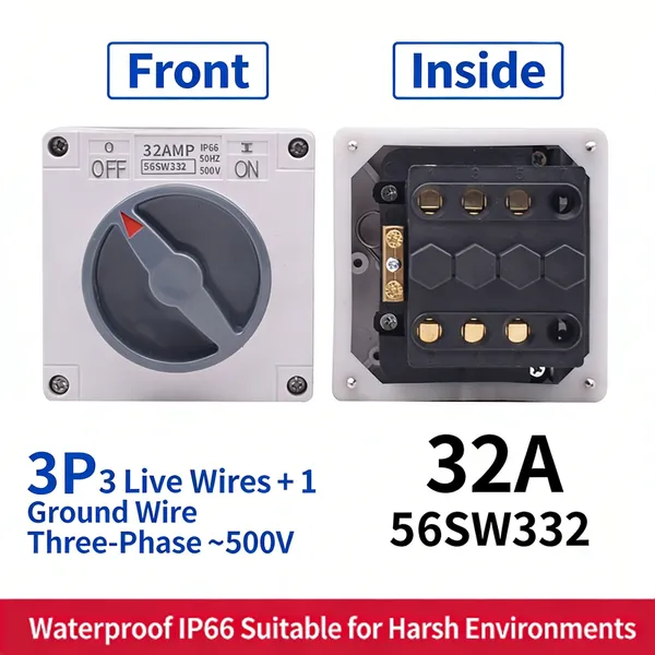 Lockable IP66 Waterproof Rotary Isolator Switch, 10A 32A 1-4 Pole Single/Three Phase Isolation Disconnect Switch photo-3