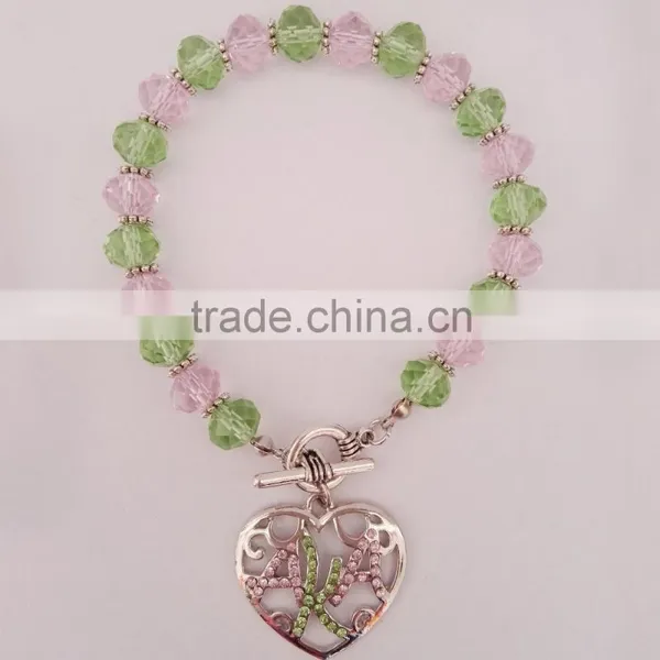 AKA Crystal Pink Green Heart Girls Gift Alpha Sorority Charm Bracelet Alpha Kap Alpha Rhinestone Bracelet Jewelry Quality Choice photo-2