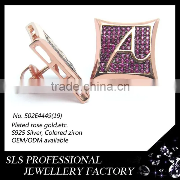 Paving Setting Ruby Gemstone Letter "A" Stud Earrings for Girls as a Gift photo-5