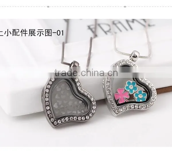 Crystal Rhinestone Heart Shaped Floating Charm Locket Pendant Without Chain photo-3