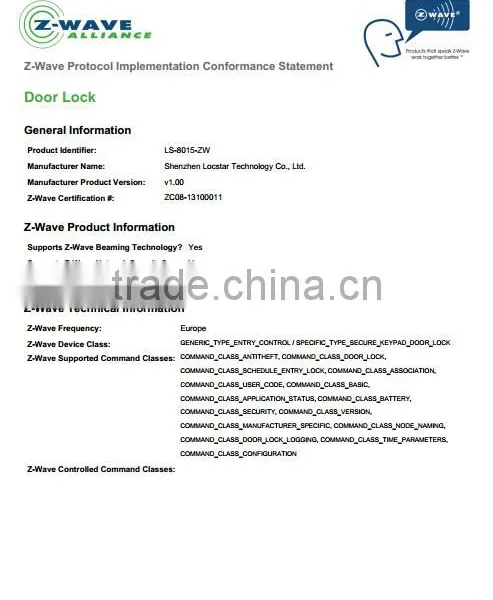 906.42MHz (US) / 868.42MHz(EU) / 921.42MHz(AU) Electronic Zwave Lock photo-4