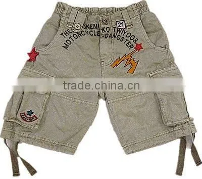 Cheap Children Garment Dyed Cargo Short Pant With Embroidery With Elastic Waistband