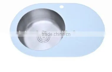 Durable Stainless Steel Bowl Tempered Glass Top Basin Sink for Kitchen With Glass Drainboard photo-5