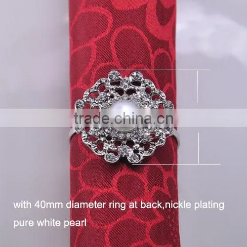 (M0456-ring) 100pcs/lot Elegant Wedding Flower Rhinestone Napkin Rings,34mm Diameter ,40mm Ring ,nickle Plating,pure White Pearl