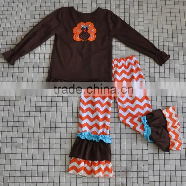 Traditional Holiday Wholesale Boutique Turkey Embroidery Baby Girl Thanksgiving Outfits photo-5