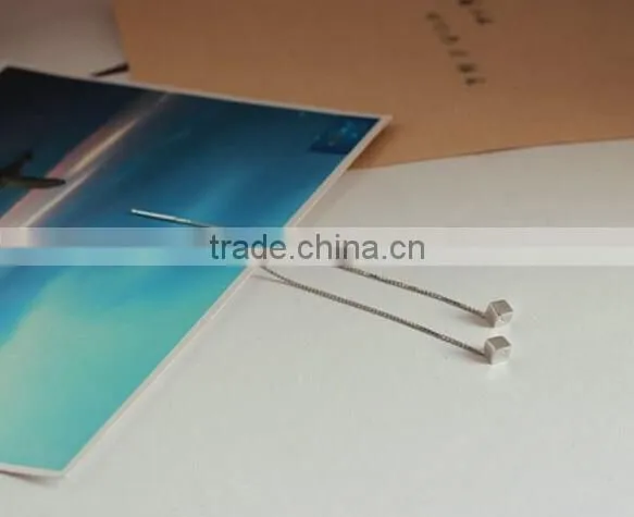 925 Sterling Silver Square Cube Zirconia Thread Line Threader Earrings photo-3